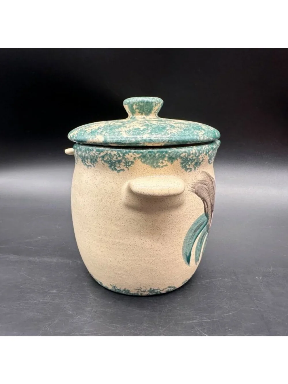 Vintage Grease Jar Container 1990s Peach Handmade Spongeware Pottery Farmhouse